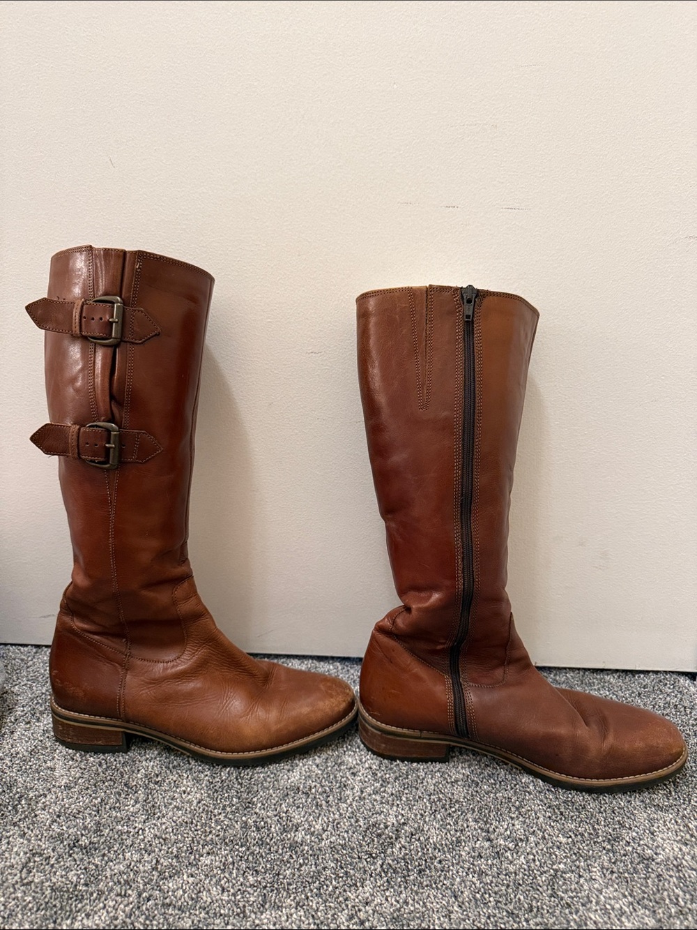 Clarks Tall Brown Leather Riding Boots with Buckle Detail